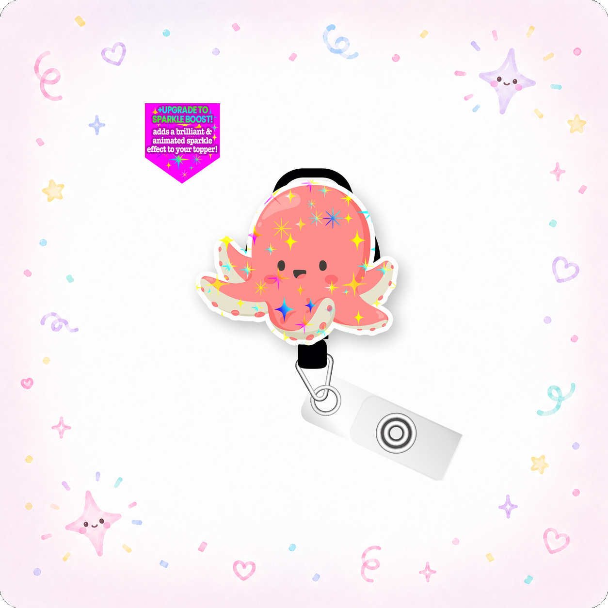 Cuddly Octopus Pop Topper Swapfinity Retractable ID Badge Reel - - Topperswap