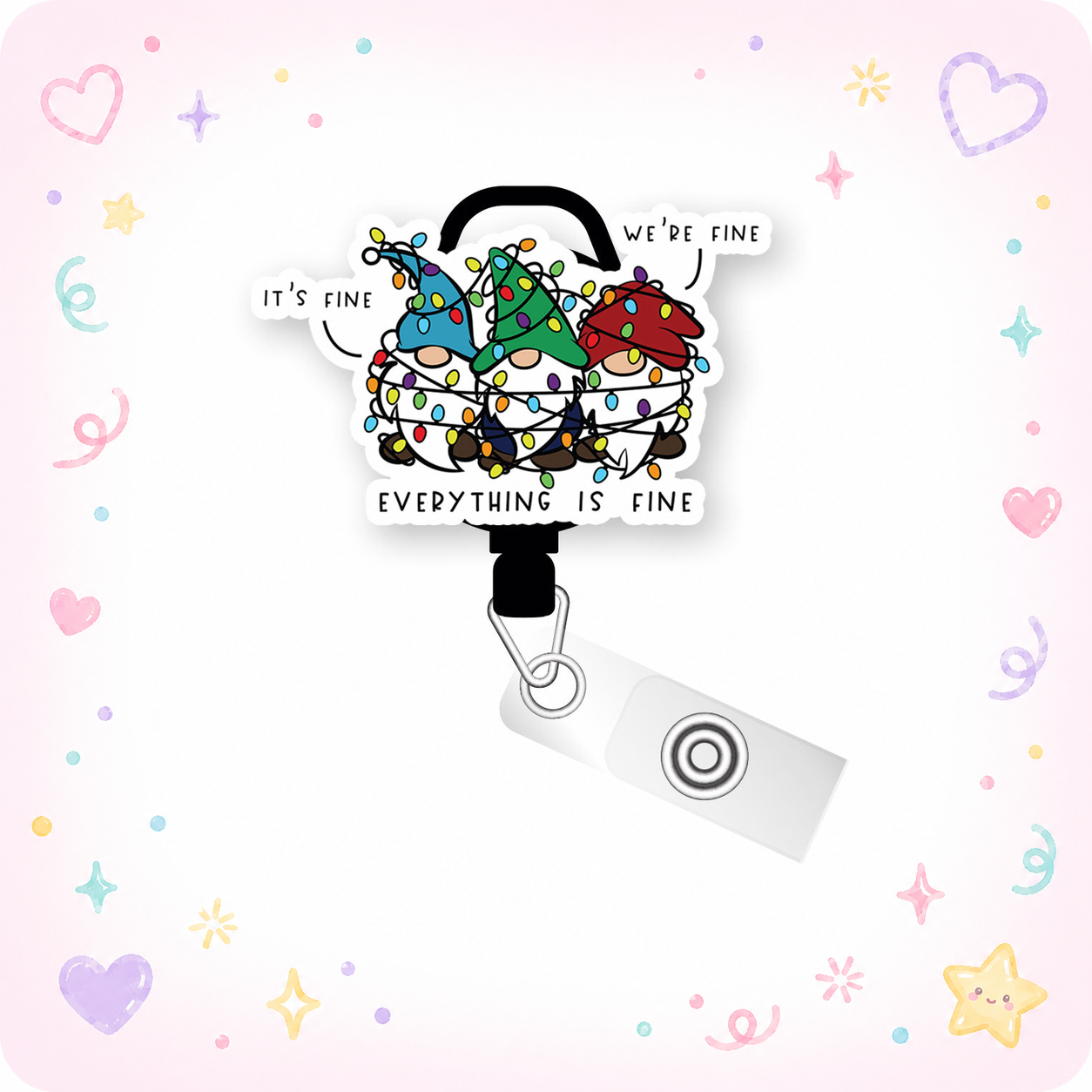 Everything is Fine Gnomes Pop Topper Swapfinity Retractable ID Badge Reel - - Topperswap