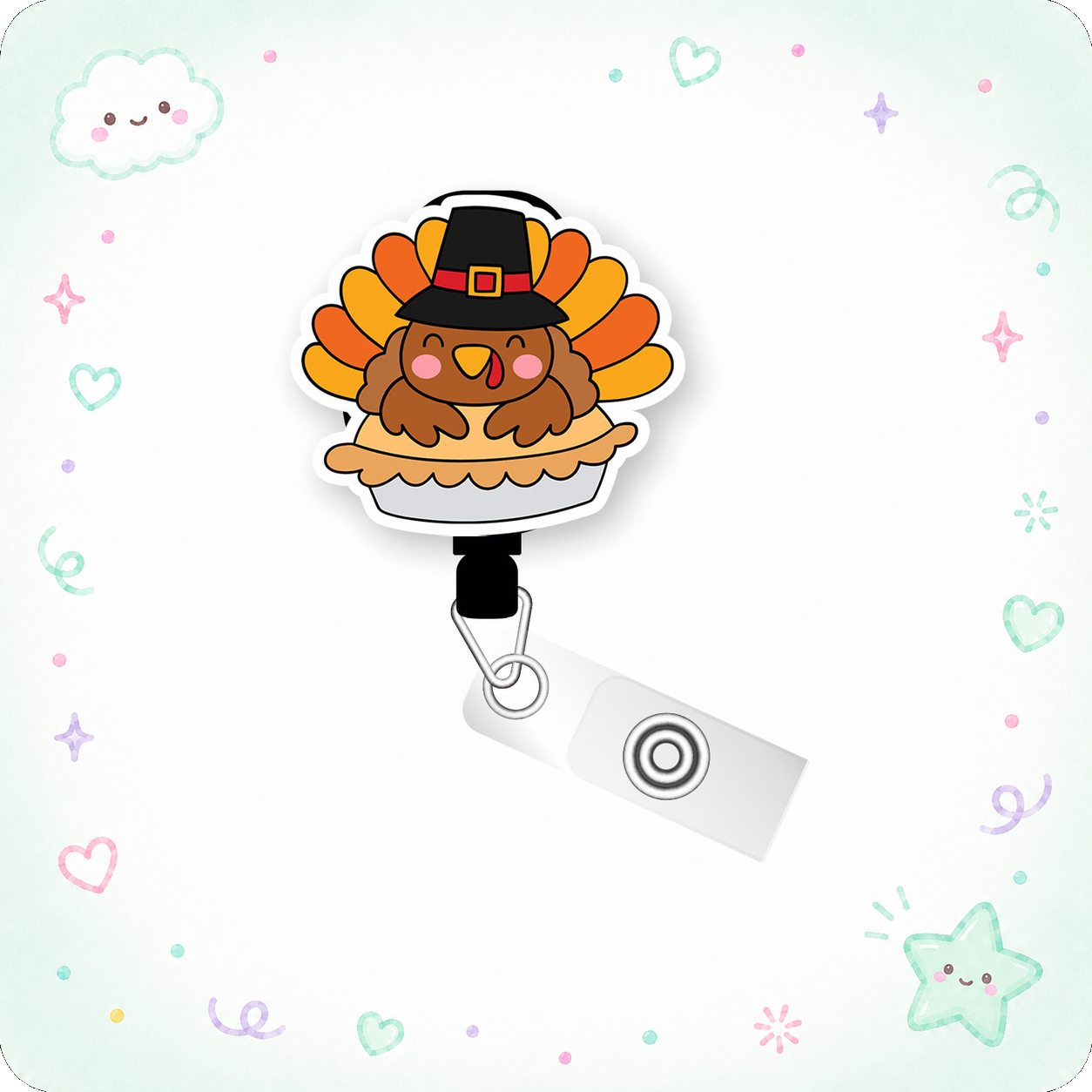 Pumpkin Pie Turkey Pop Topper Swapfinity Retractable ID Badge Reel - - Topperswap