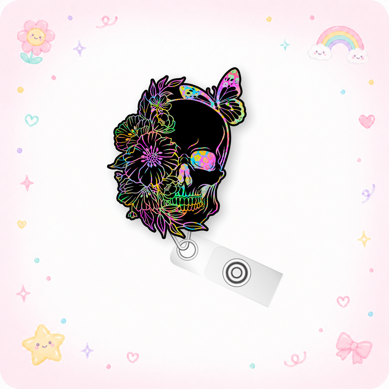 Floral Skull X-Ray Radiologist Pop Topper Swapfinity Retractable ID Badge Reel - - Topperswap
