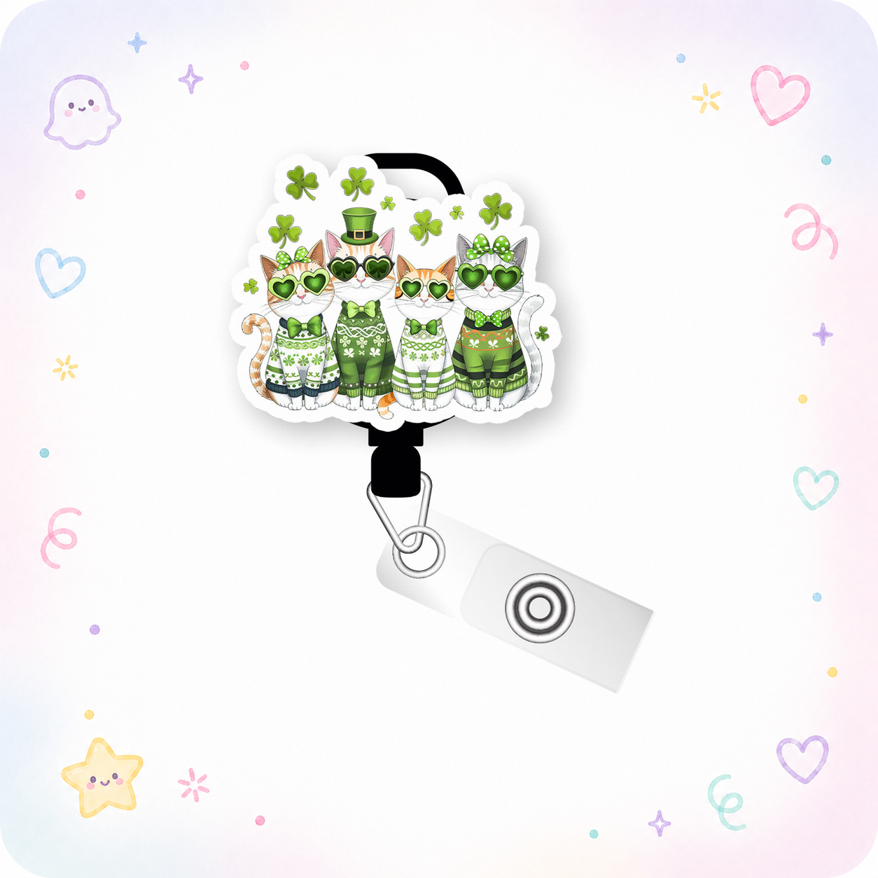Lucky Cats Pop Topper Swapfinity Retractable ID Badge Reel - - Topperswap