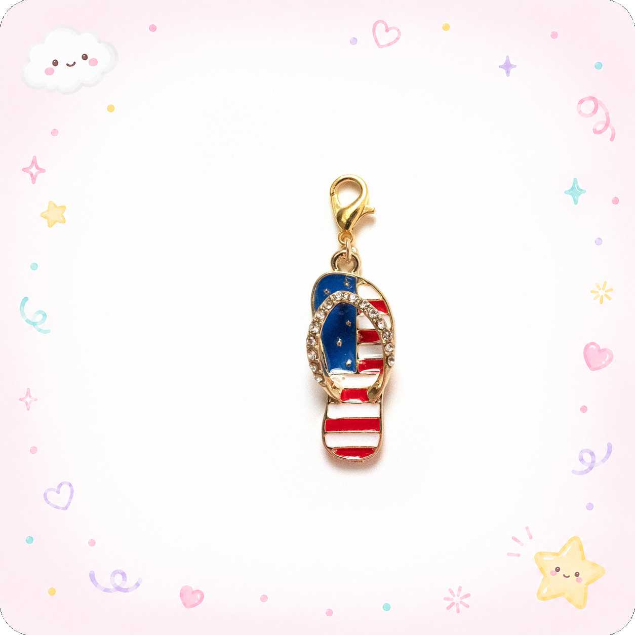 American Flag Flip Flop Charm Badge Reel Add-on - - Topperswap
