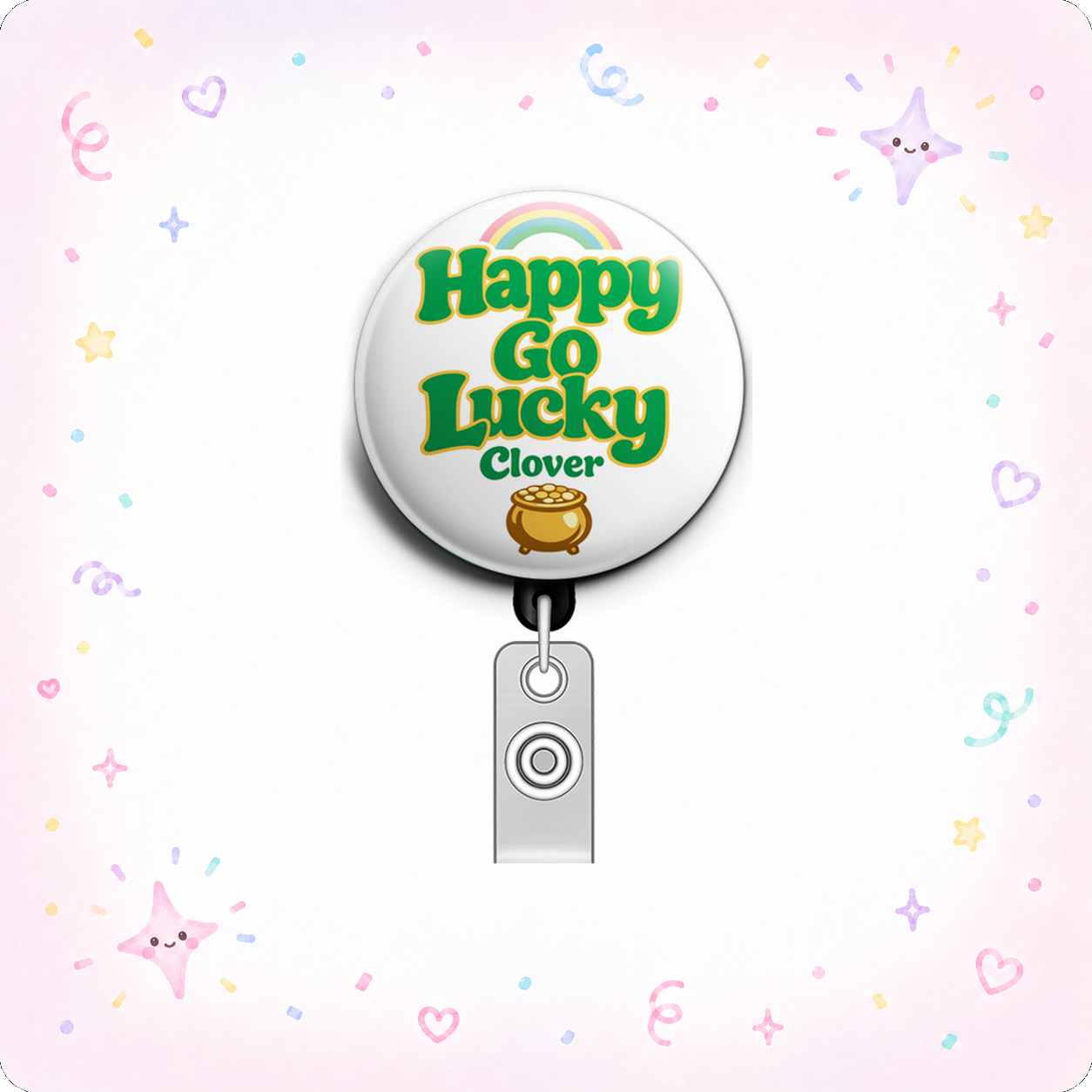 Happy Go Lucky Clover Swapfinity Retractable ID Badge Reel - - Topperswap