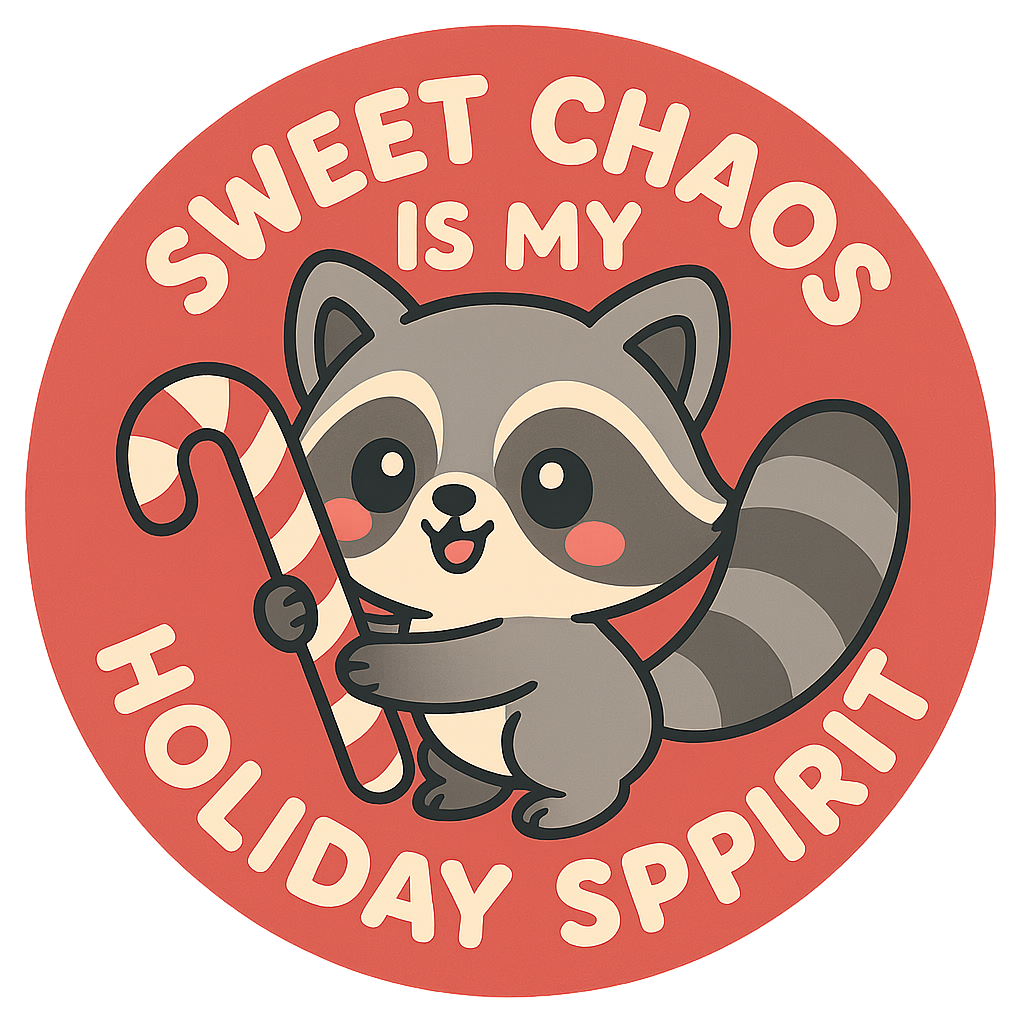 Custom Design – Raccoon with a candy cane: 'Sweet chaos is my holiday spirit… - - Topperswap