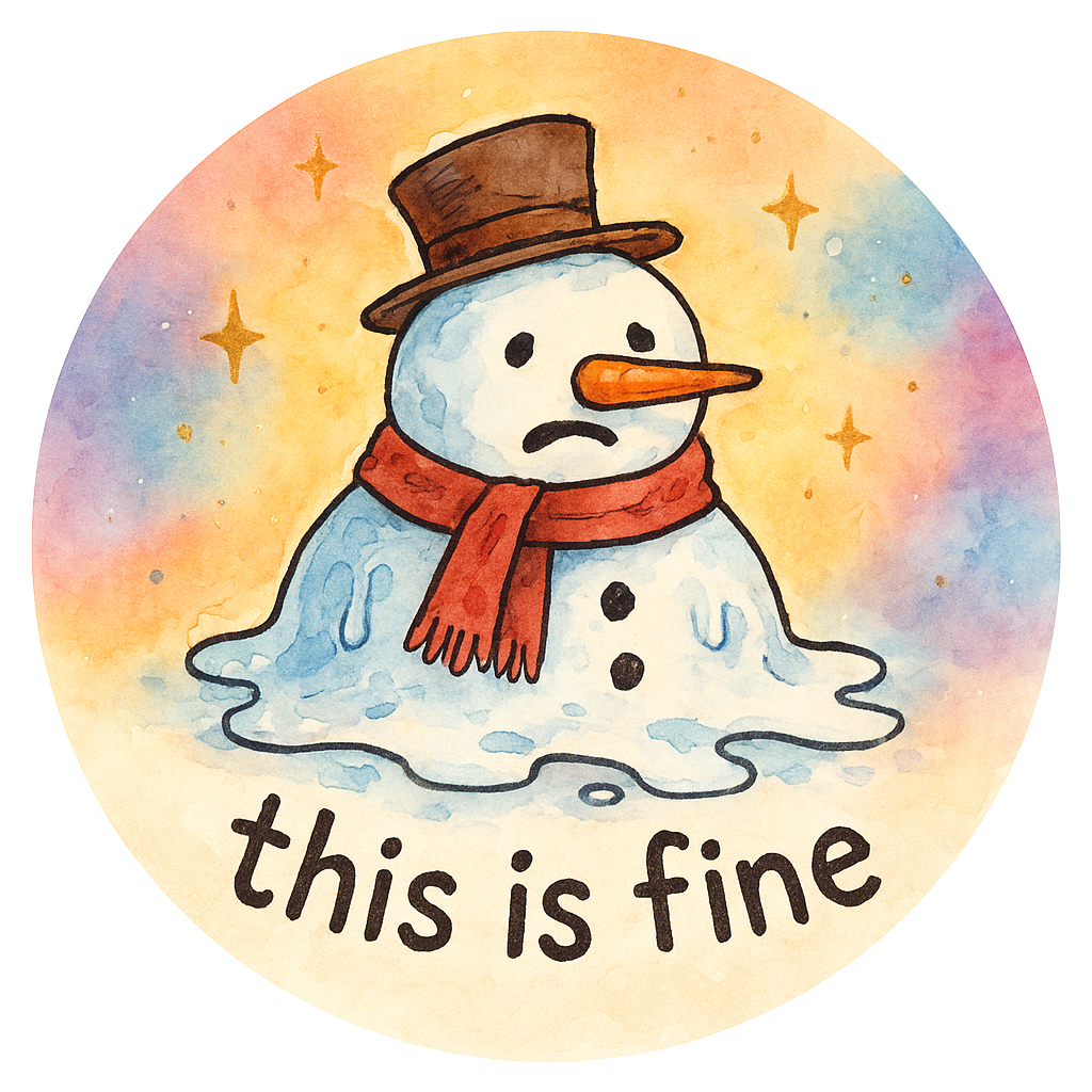 A melting snowman with text: "this is fine".