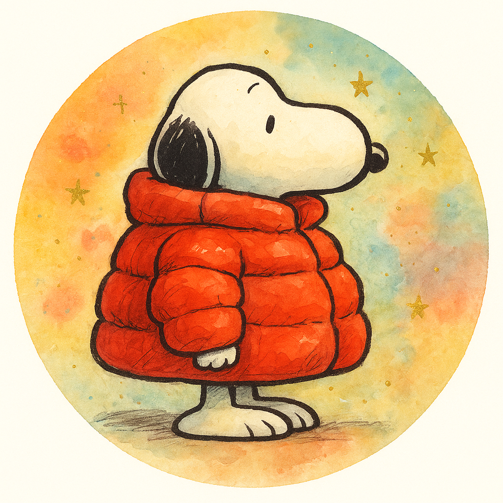 Custom Design – snoopy in an oversized christmas puffer jacket. Side profile… - - Topperswap