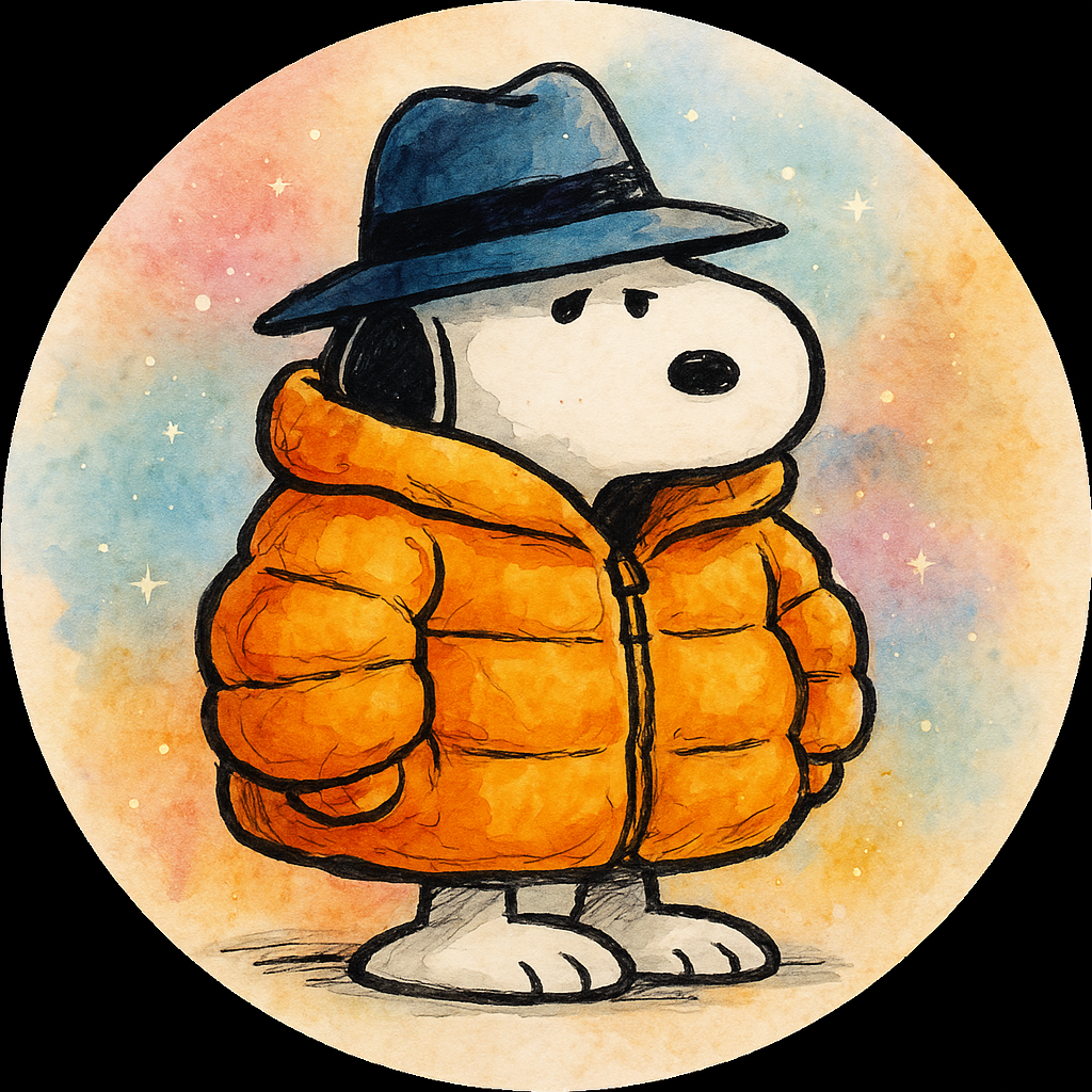gangster snoopy with puffy oversized winter jacket.