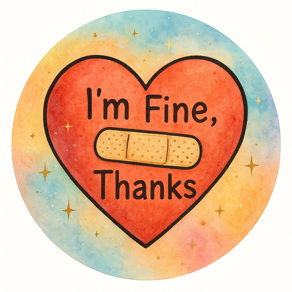 Heart with a band-aid with text 'I'm Fine, Thanks'
