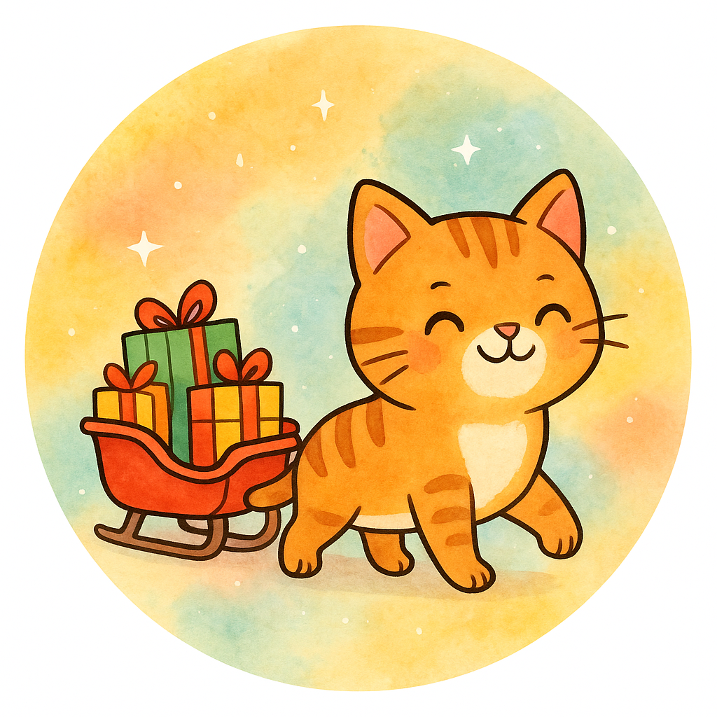 my pet pulling a mini sleigh filled with wrapped presents
