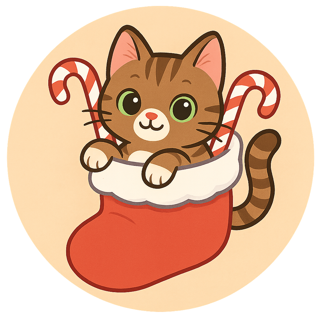 my pet snuggled in a stocking with candy canes