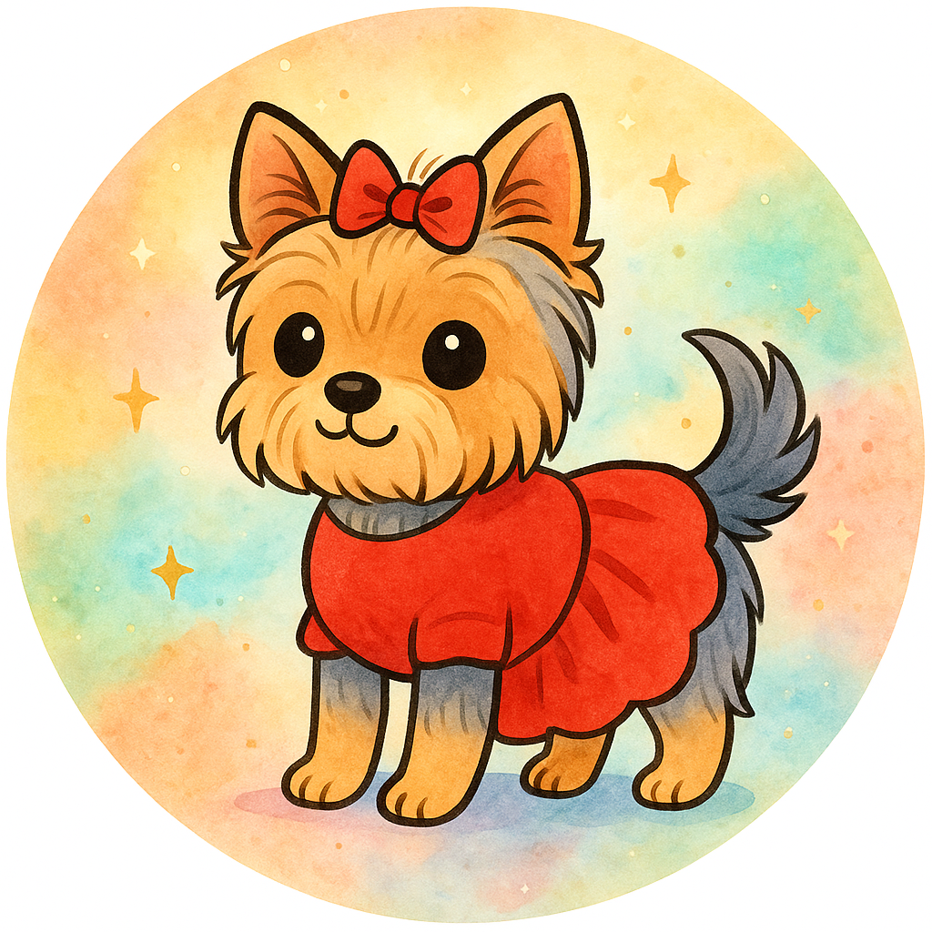 Dog is wearing a red Christmas dress