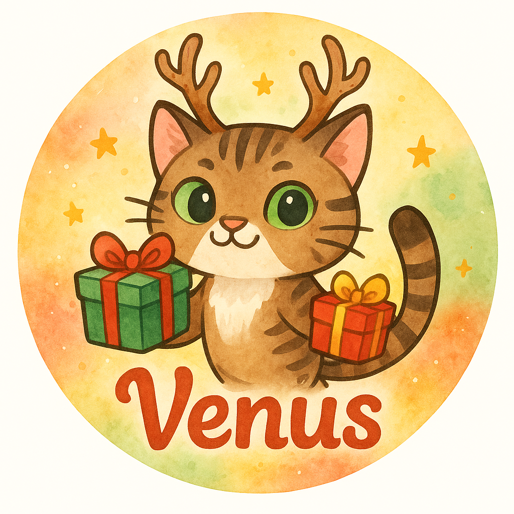 Venus wearing antler horns and delivering presents