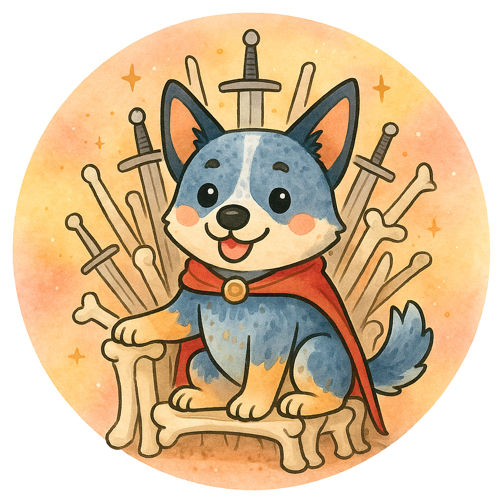 My pet dressed as a noble warrior sitting on a throne made o…