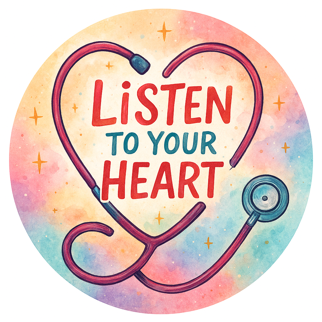 Stethoscope shaped into a heart with text 'Listen to Your He…