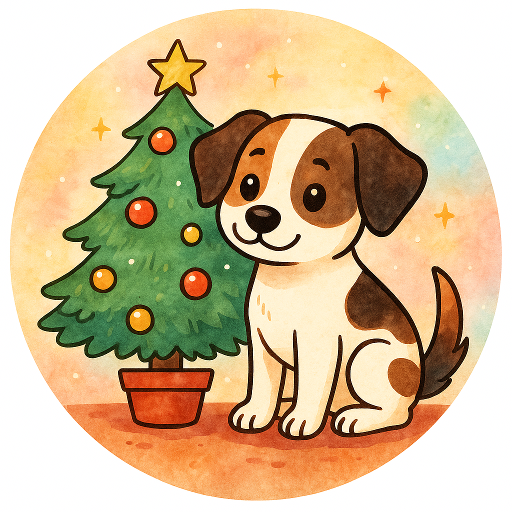 My dog by a Christmas tree 