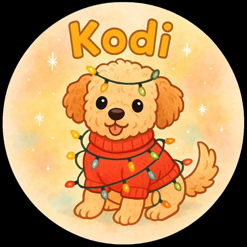 Kodi wrapped in twinkling Christmas lights