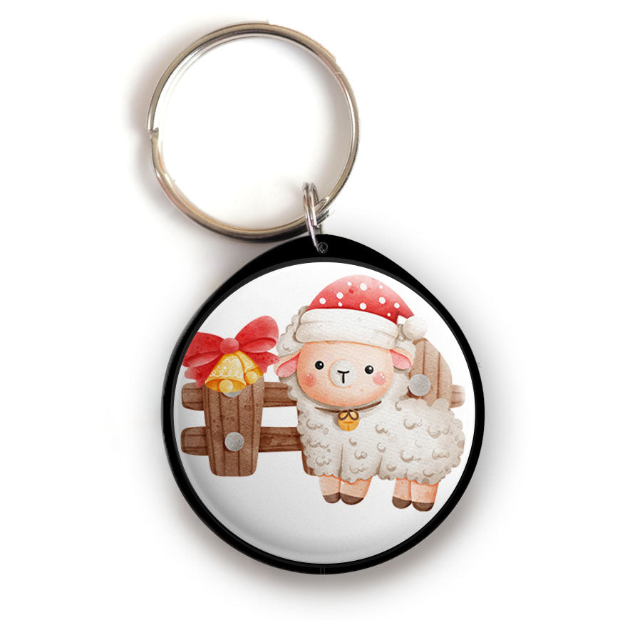 Polka-Dot Santa Sheep  Keychain -  - Topperswap
