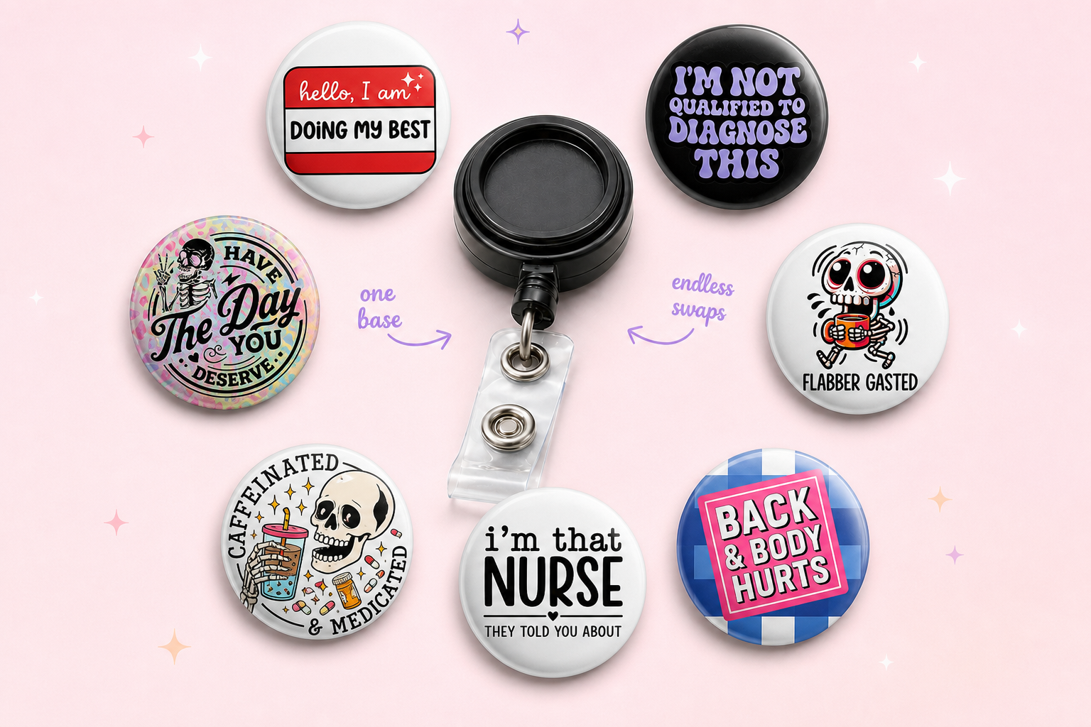 Swapfinity Nurse Starter Kit — SnapLock Badge Reel + 7 Toppers - - Topperswap