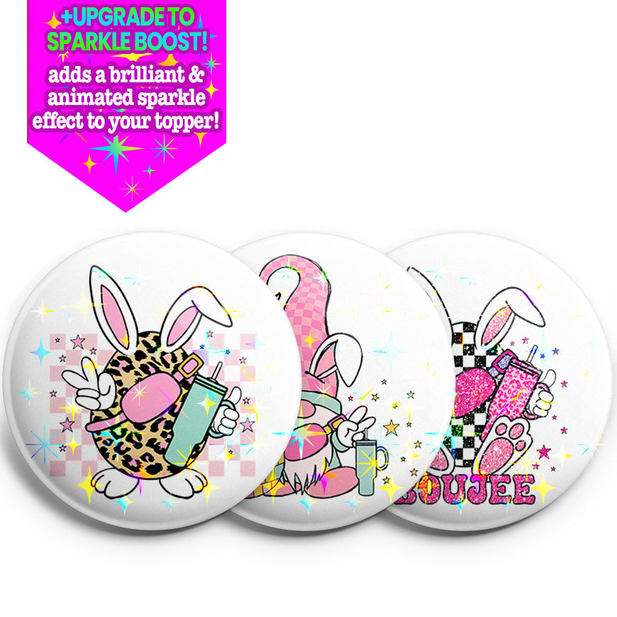 Easter Egg Bunnies & Gnome Topper 3-Pack - Make Them Sparkle - Topperswap