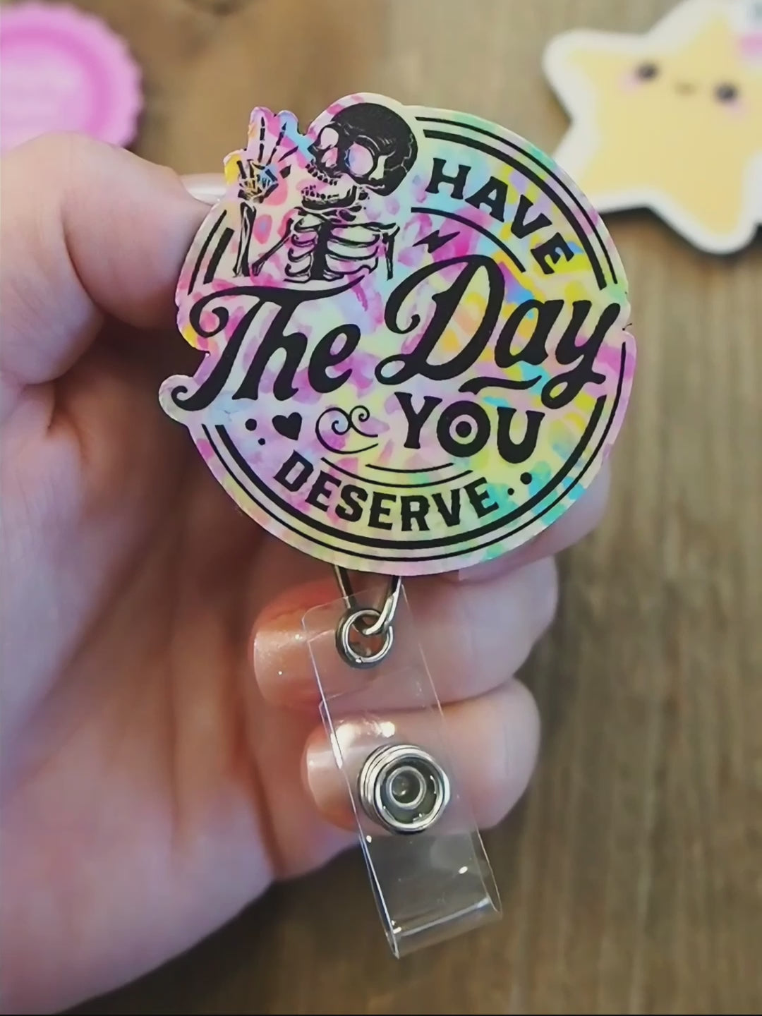 Have the Day You Deserve Pop Topper Swapfinity Retractable ID Badge Reel - - Topperswap