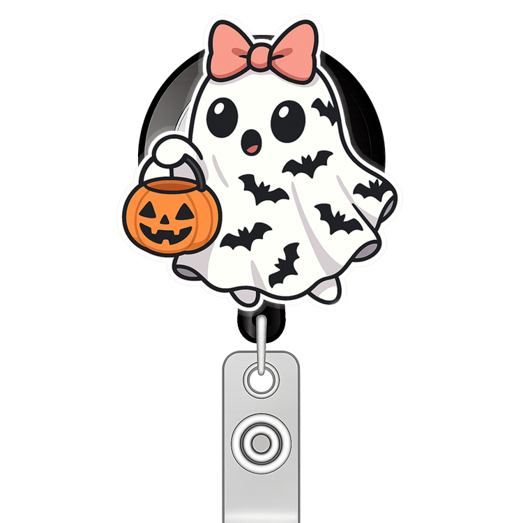 Custom Design – A cute white ghost wearing a bat pattern white sheet the she… - - Topperswap