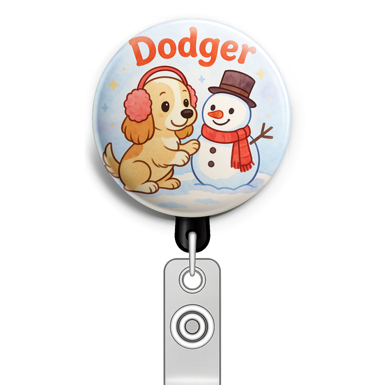 Custom Design – Dodger  wearing cozy earmuffs and building a snowman - Topper
