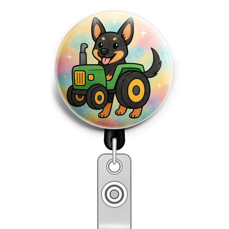 Custom Design – My pet dressed in a tractor costume - Badge Reel (Alligator, Black) - Topperswap