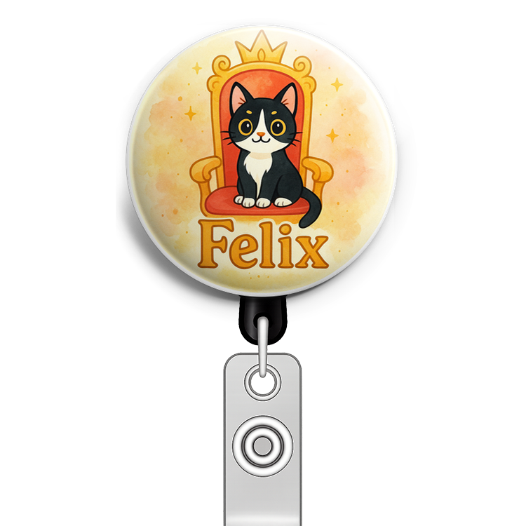 Custom Design – My pet on a Throne. - Badge Reel (Alligator, Black) - Topperswap