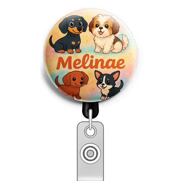 Custom Design – My pets looking playful - Badge Reel (Alligator, Black) - Topperswap