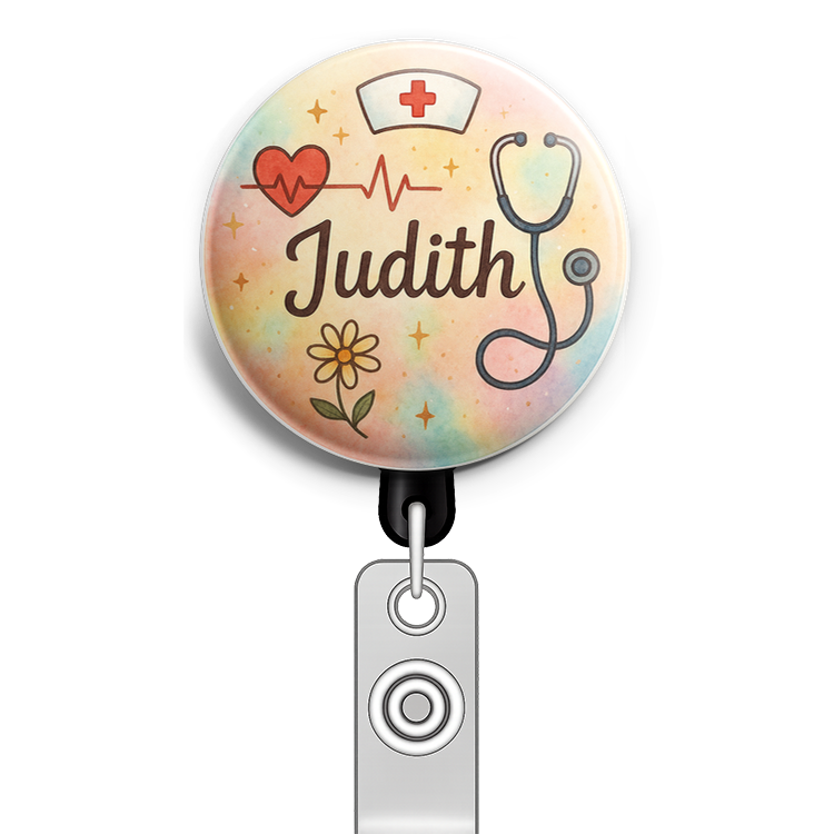 Custom Design – A personalized design prominently featuring the name "Judith… - Badge Reel (Alligator, Black) - Topperswap