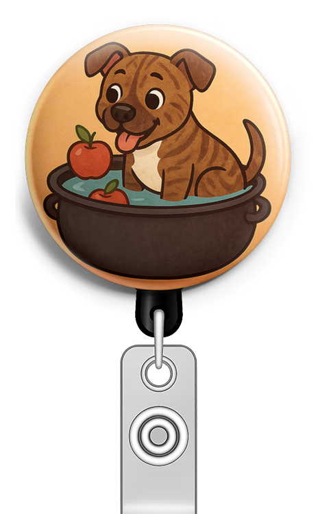 my pet bobbing for apples in a witch's cauldron. - Badge Reel