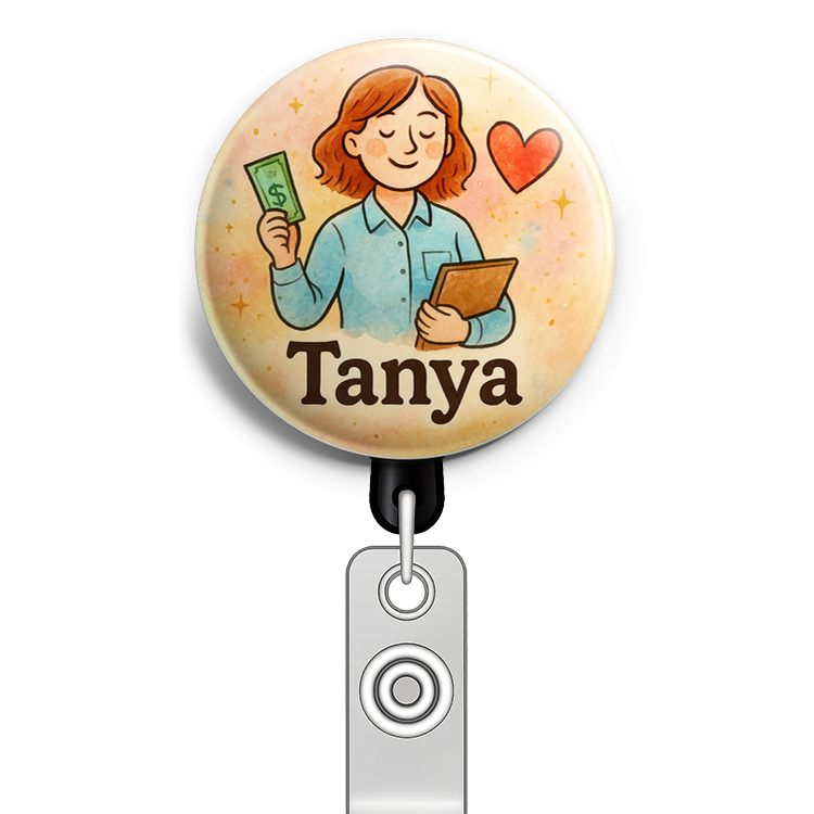 Custom Design – Works at the bank and loves her husband  Include the exact n… - Topper