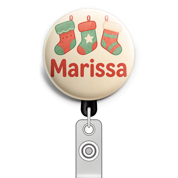 Custom Design – A personalized design prominently featuring the name "Mariss… - Badge Reel (Alligator, White) - Topperswap