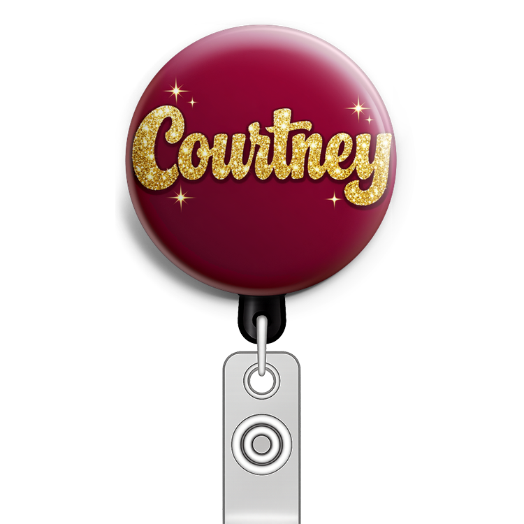Create a circular badge design with the name 'Courtney' as t… - Badge Reel