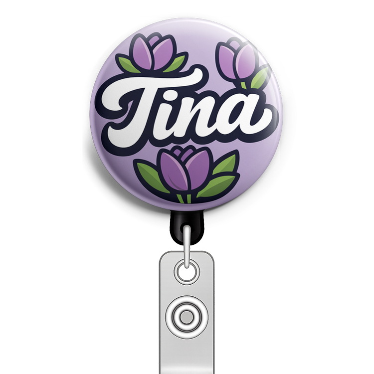 Create a circular badge design for the name 'Tina' centered… - Badge Reel