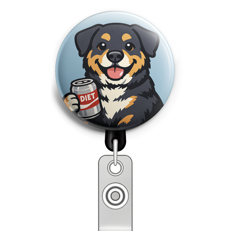 Create a circular badge design featuring Pippin, a Rottweile… - Badge Reel