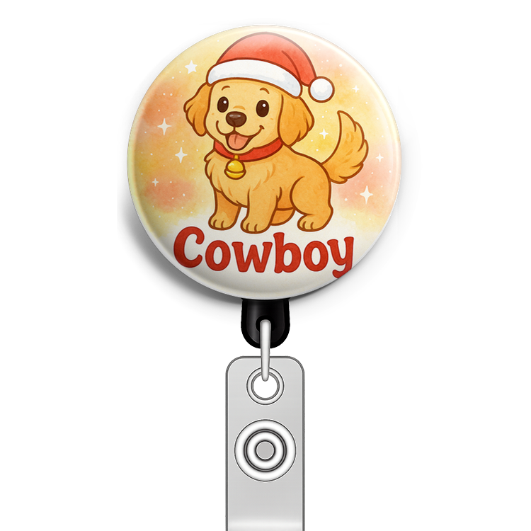 Custom Design – Cowboy wearing a Santa hat, with a jingling bell collar - Topper