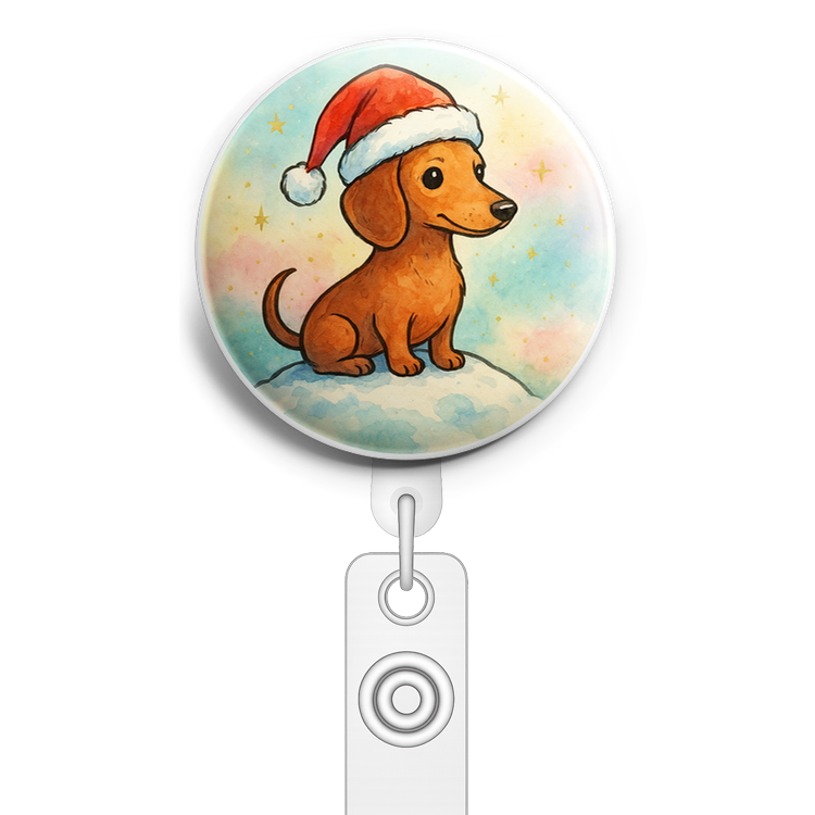 Custom Design – Dachsund wearing a christmas hat sitting on a snowbank - Topper