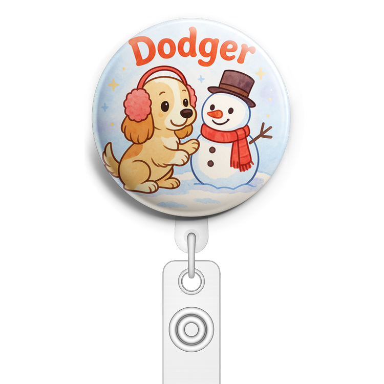 Custom Design – Dodger  wearing cozy earmuffs and building a snowman - Topper