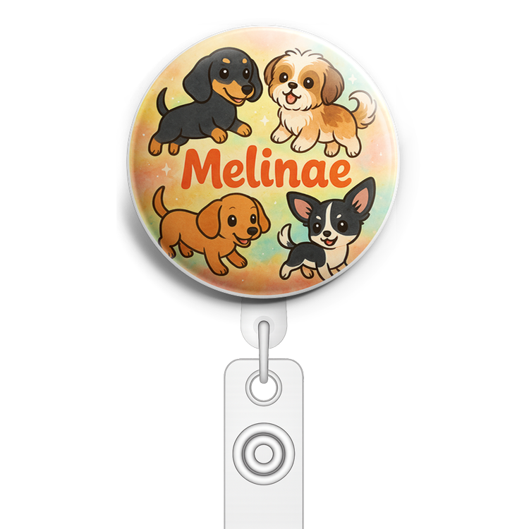 Custom Design – My pets having fun with each other vibrant colors - Badge Reel (Alligator, White) - Topperswap