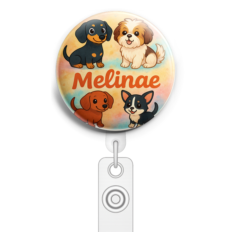 Custom Design – My pets looking playful - Badge Reel (Alligator, White) - Topperswap