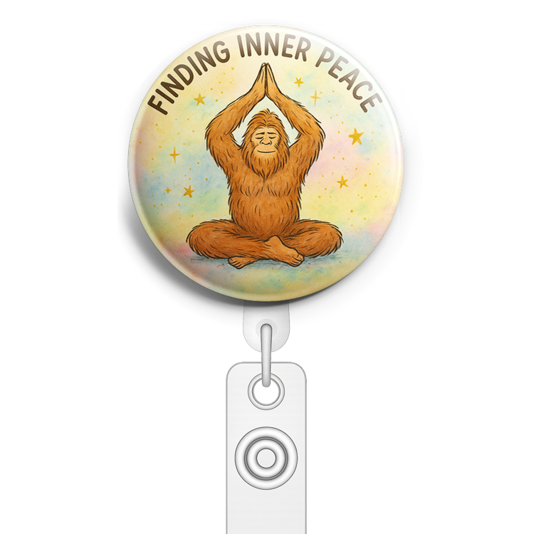 Custom Design – Bigfoot in a yoga pose with text 'Finding Inner Peace' - Topper