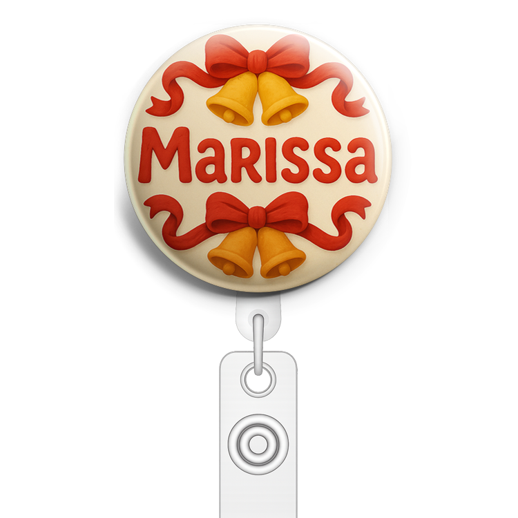 Custom Design – A personalized design prominently featuring the name "Mariss… - Badge Reel (Alligator, White) - Topperswap