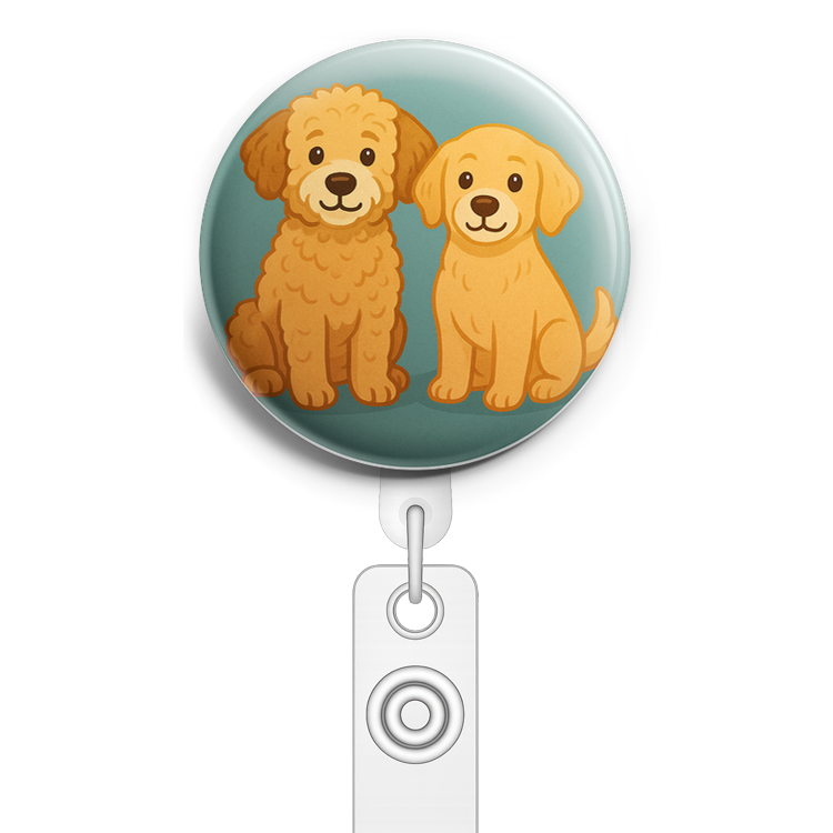 Custom Design – Pets sitting - Badge Reel (Alligator, White) - Topperswap