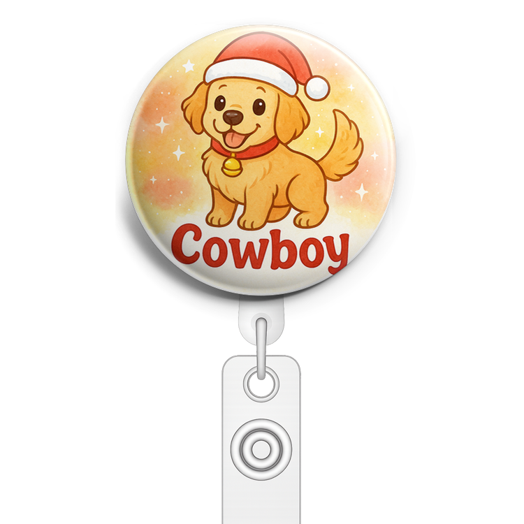 Custom Design – Cowboy wearing a Santa hat, with a jingling bell collar - Topper