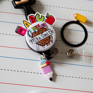 Cute Pencil Teacher Badge Reel Add-on