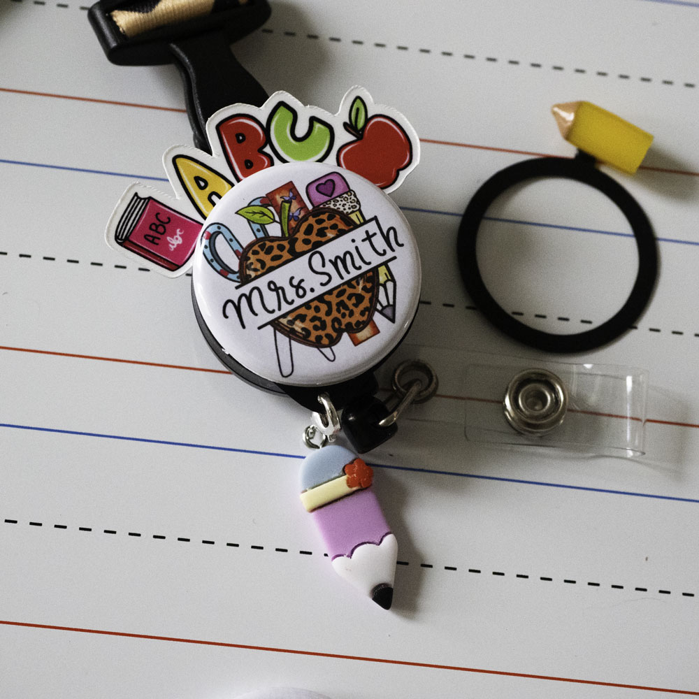 Cute Pencil Teacher Badge Reel Add-on - Topperswap