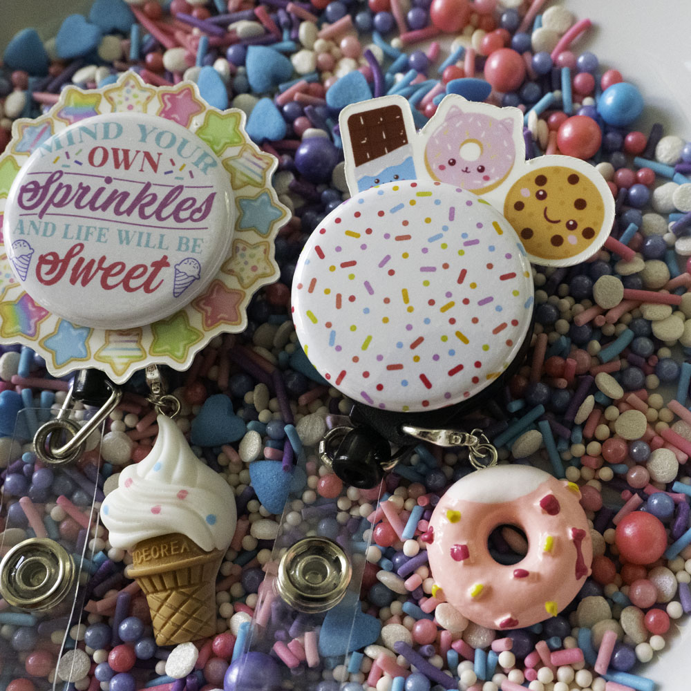 Pink Sprinkle Donut Charm Badge Reel Add-on -  - Topperswap