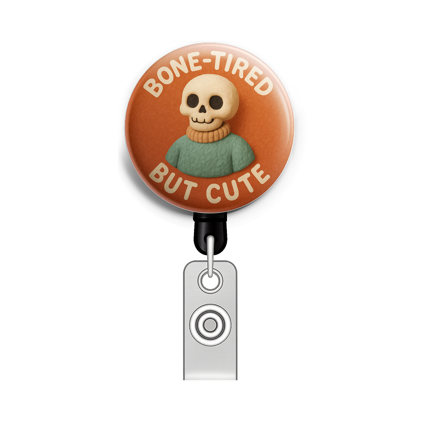 Custom Design – Skeleton in cozy sweater saying 'Bone-Tired But Cute' - - Topperswap