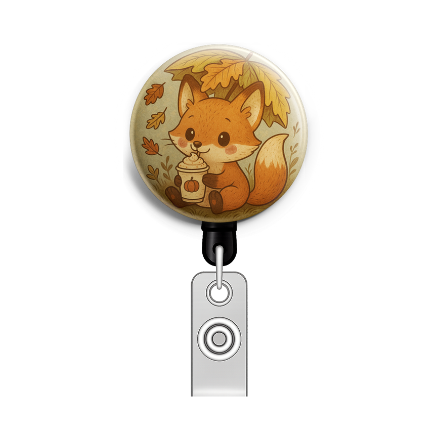 Custom Design – A fox sipping a pumpkin spice latte under an umbrella of lea… - - Topperswap